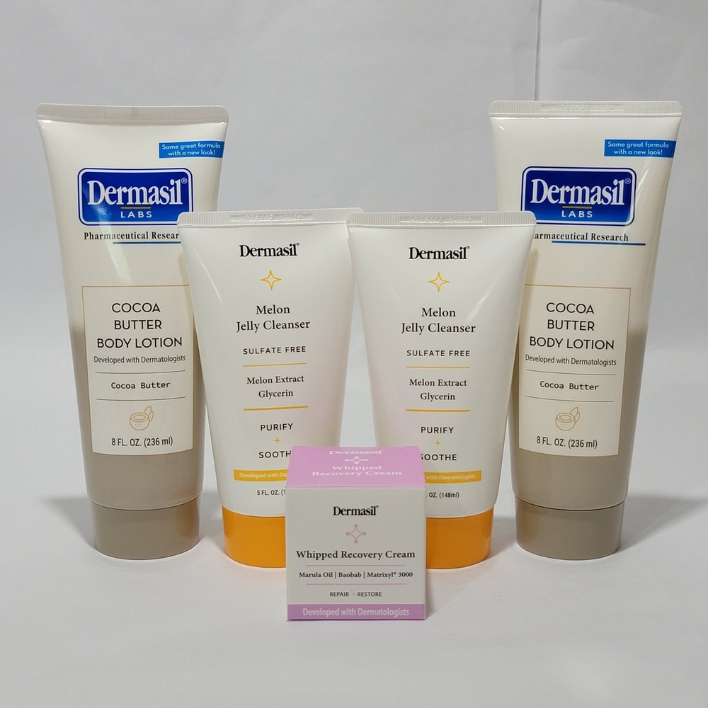 Dermasil Labs 5pc Skincare Set Cocoa Butter Lotion Melon Cleanser Recovery Cream